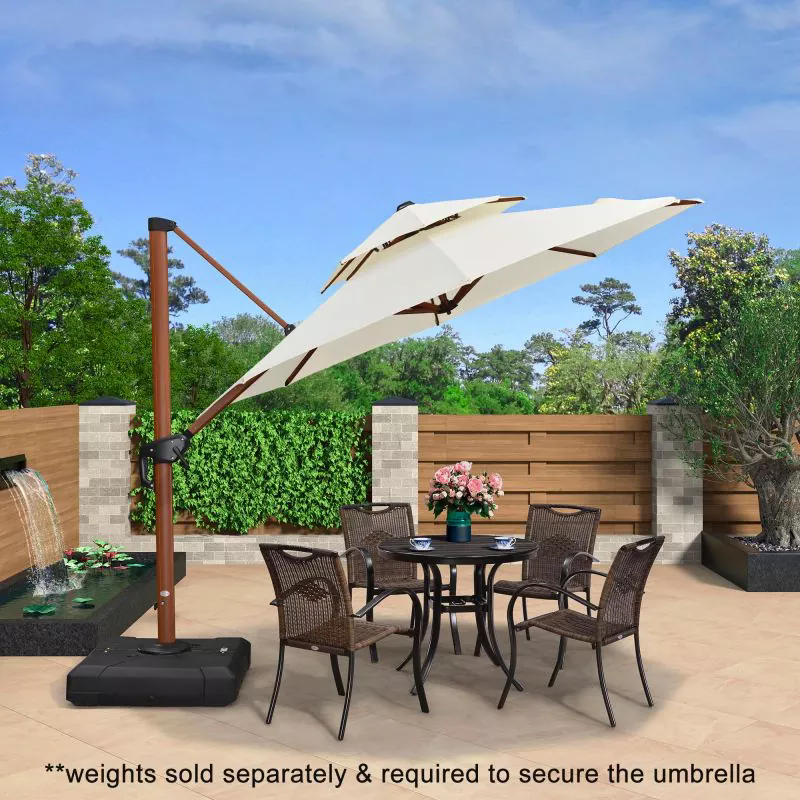 Features of a wooden cantilever patio umbrella